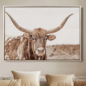 Longhorn Bull Wall Art Canvas Print – Framed Rustic Cow