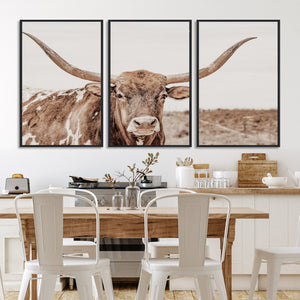 Longhorn Bull Wall Art Canvas Print – Framed Rustic Cow