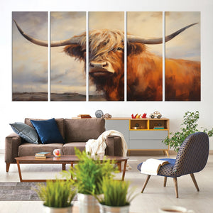 Longhorn Highland Cow Canvas Wall Art Print – Rustic