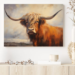 Longhorn Highland Cow Canvas Wall Art Print – Rustic