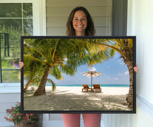 Lounge Chairs Palm Trees on Tropical Beach Canvas Wall Art