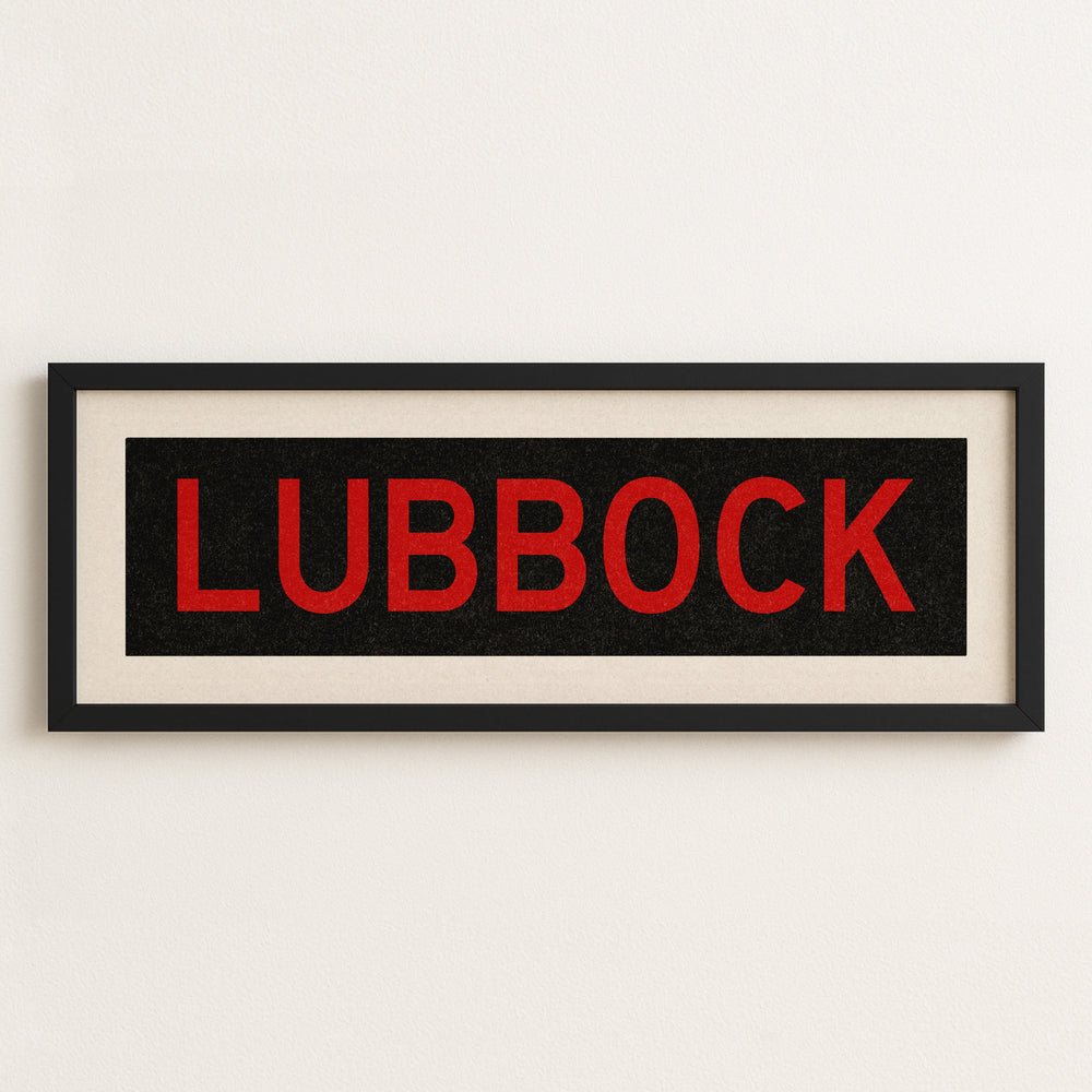 Framed Lubbock Red and Black Bus Scroll
