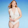 Shade & Shore Women's Crochet Lace Up One Piece Swimsuit Swimwear