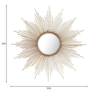 Gold Sunburst Wall Mirror Decor for Home, Home Accent Decorative Hanging Wall Art for Living Room 32 inches DIa