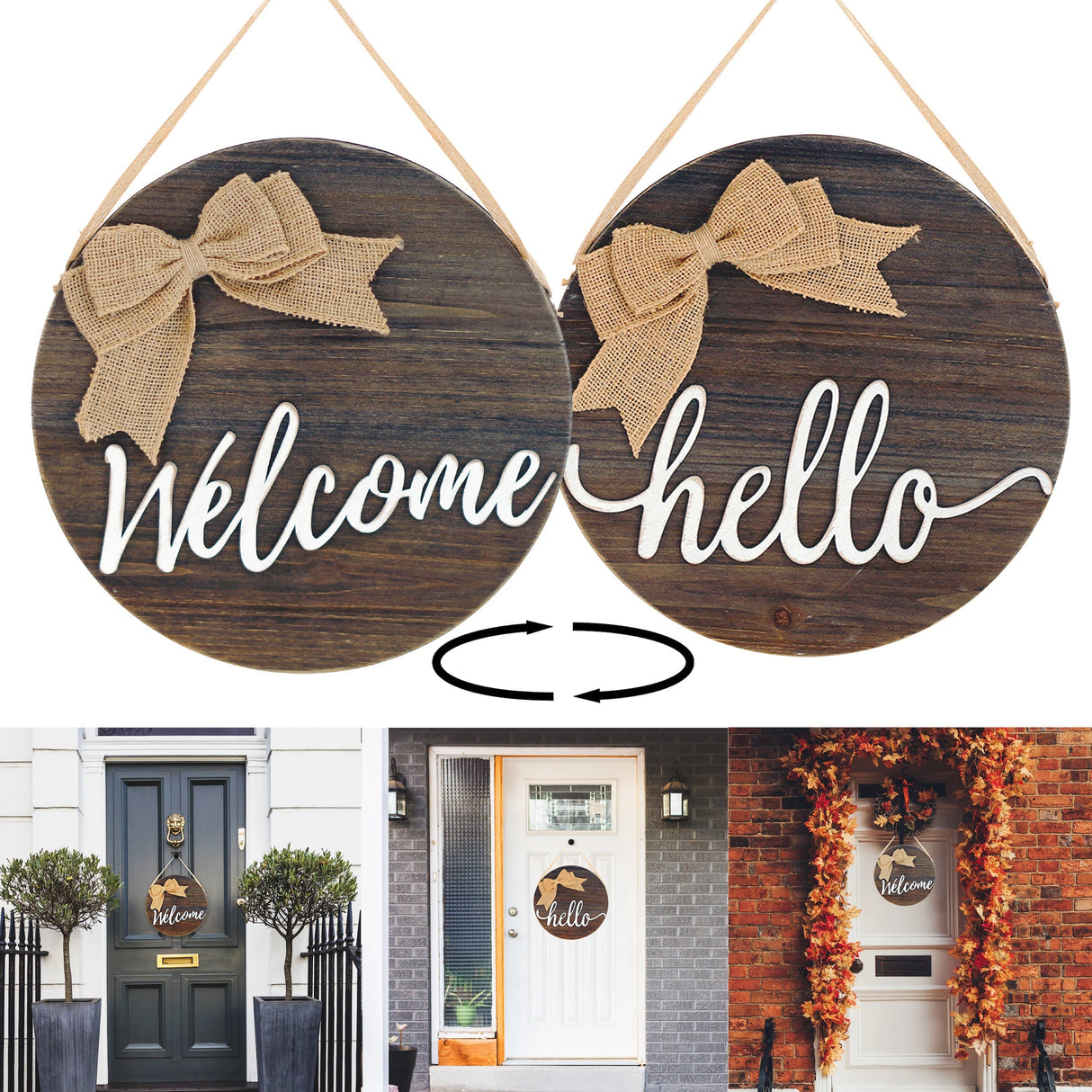 Welcome hello reversible wood wall decor