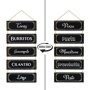 5 panels black reversible hanging wood wall sign decor - black