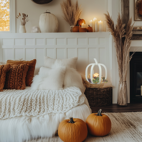 Harvest white pumpkin with floral and led candle