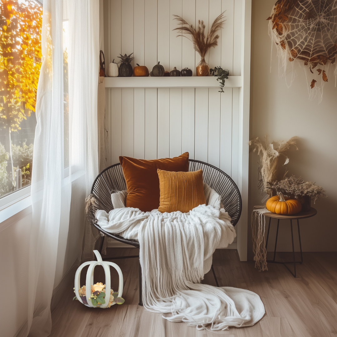 Harvest white pumpkin with floral and led candle