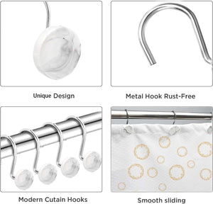 Set of 12 Rust Resistant Shower Curtain Hooks - 6 Designs