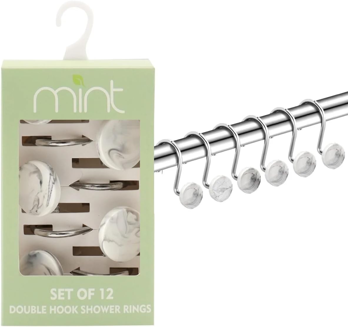 Set of 12 Rust Resistant Shower Curtain Hooks - 6 Designs