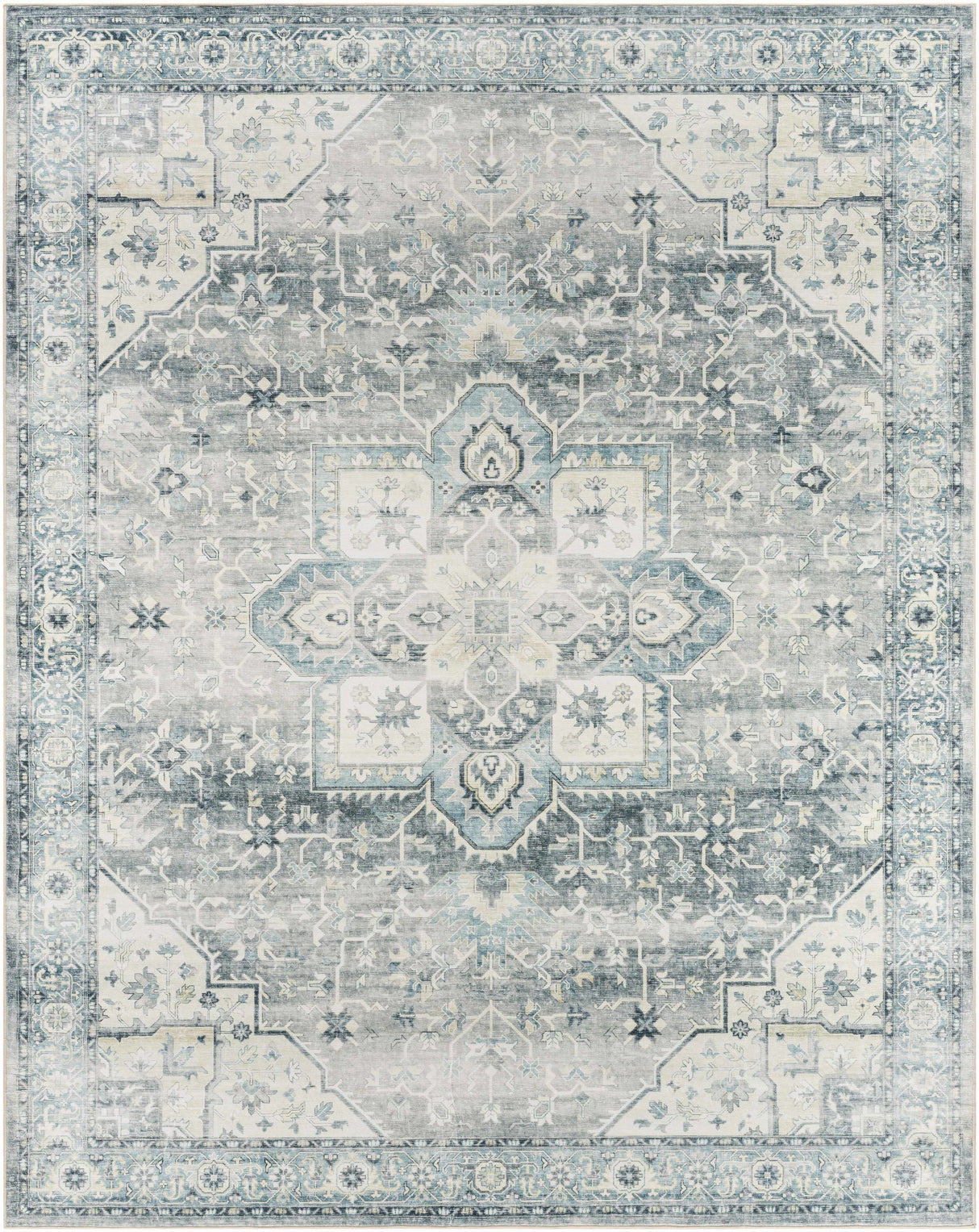 Mauro Blue Medallion Washable Area Rug