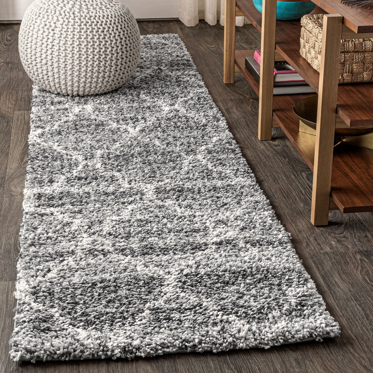 Susa Ogee Moroccan Trellis Shag Indigo Runner Rug
