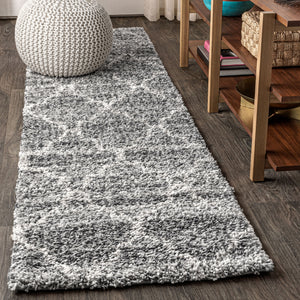 Susa Ogee Moroccan Trellis Shag Indigo Runner Rug