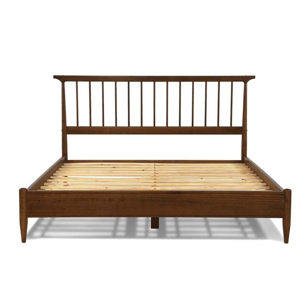 Queen Size Hardwood Mid Century Platform Bed Frame with Headboard in Walnut