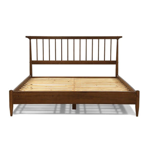 Queen Size Hardwood Mid Century Platform Bed Frame with Headboard in Walnut