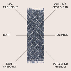 Mercer Shag Plush Tassel Moroccan Geometric Trellis Runner Rug