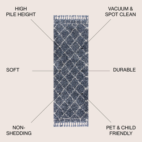 Mercer Shag Plush Tassel Moroccan Geometric Trellis Runner Rug