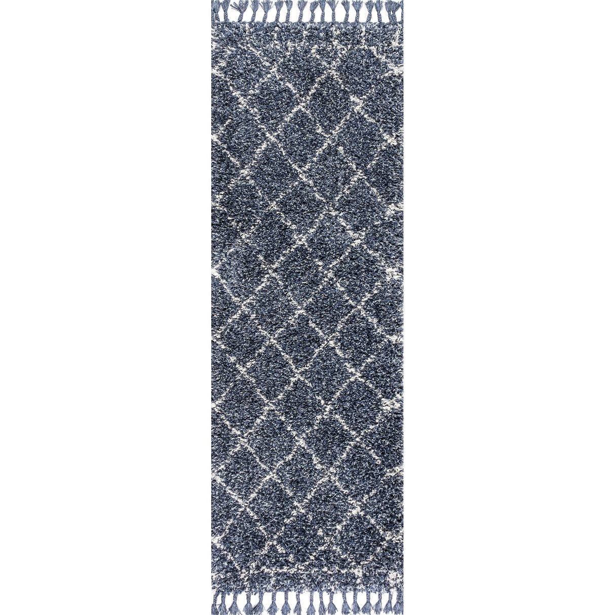Mercer Shag Plush Tassel Moroccan Geometric Trellis Runner Rug