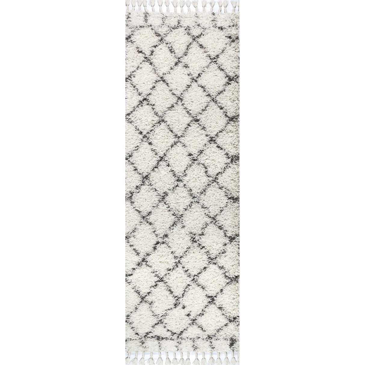 Mercer Shag Plush Tassel Moroccan Geometric Trellis Runner Rug