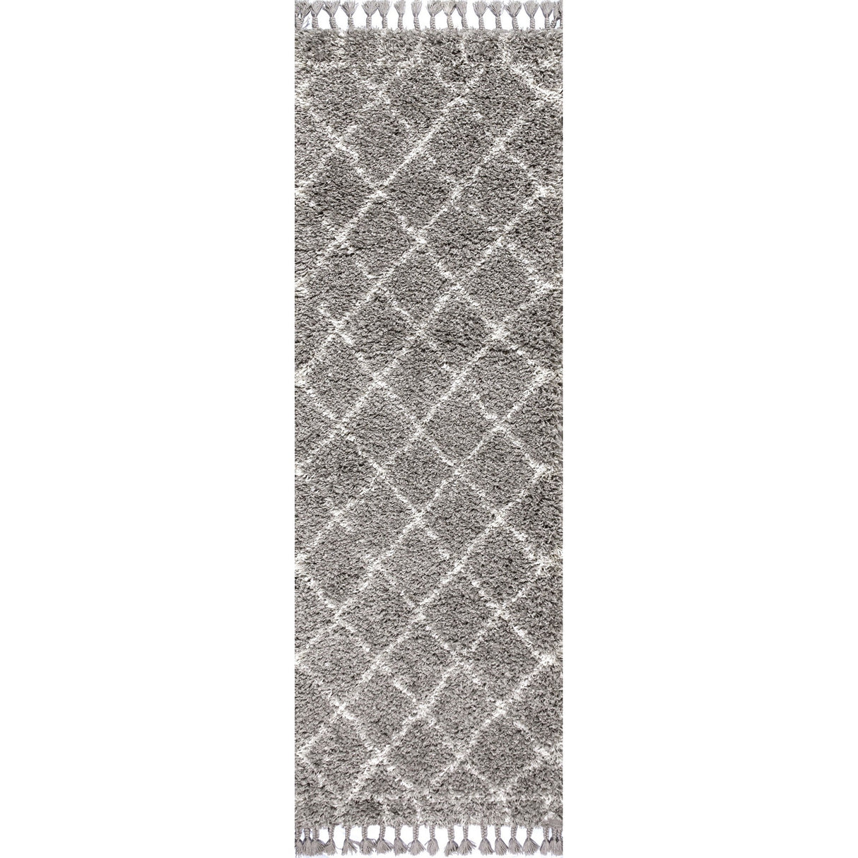 Mercer Shag Plush Tassel Moroccan Geometric Trellis Runner Rug