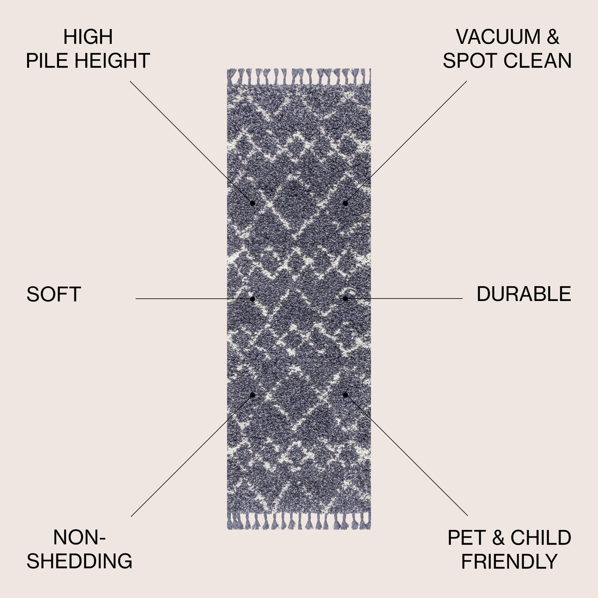 Mercer Shag Plush Tassel Moroccan Tribal Geometric Trellis Runner Rug