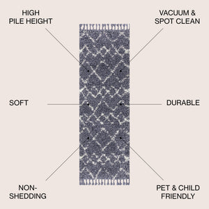 Mercer Shag Plush Tassel Moroccan Tribal Geometric Trellis Runner Rug