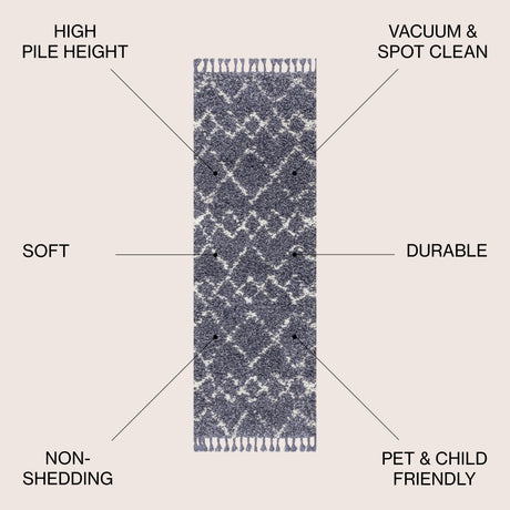 Mercer Shag Plush Tassel Moroccan Tribal Geometric Trellis Runner Rug