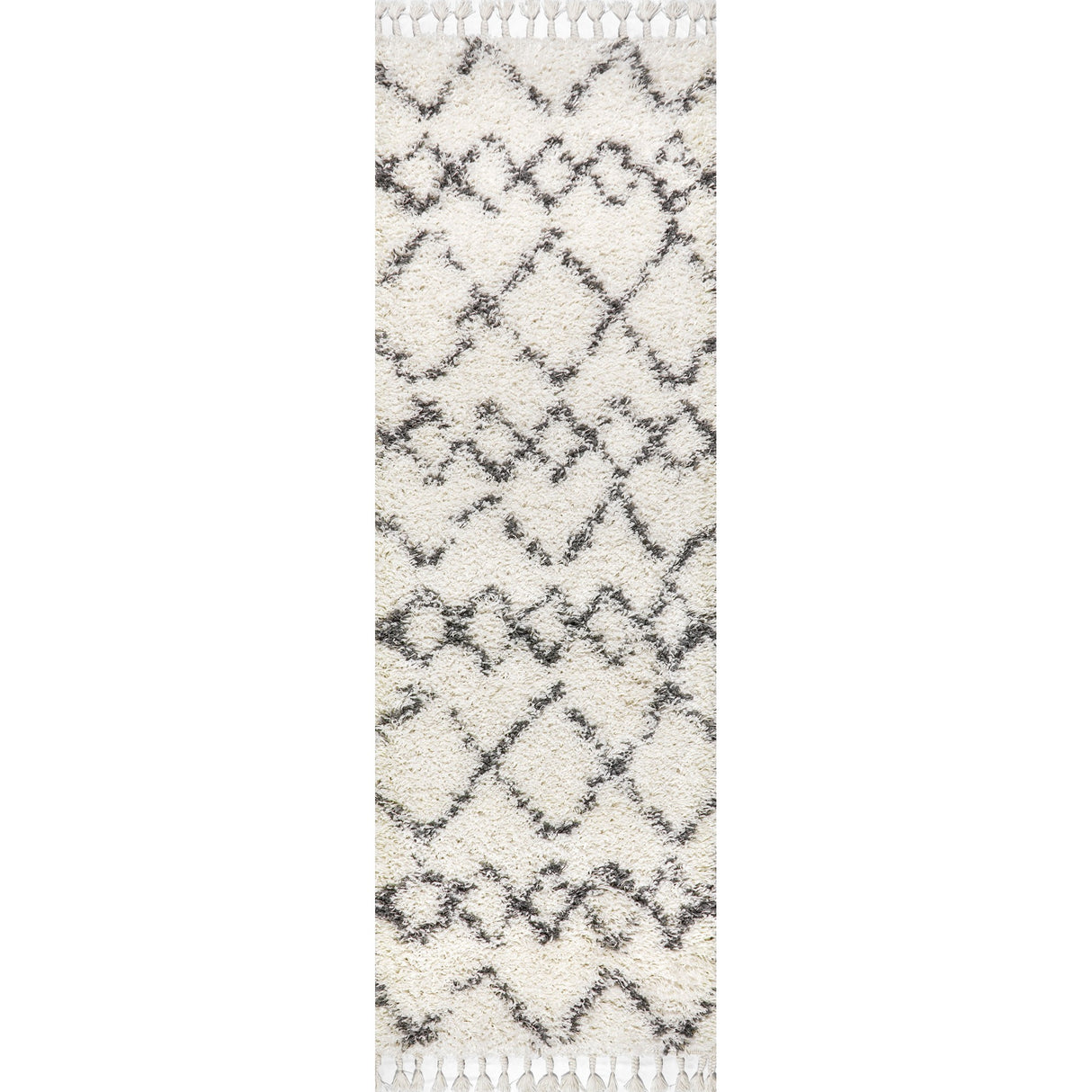 Mercer Shag Plush Tassel Moroccan Tribal Geometric Trellis Runner Rug