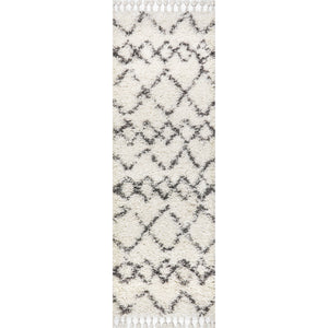 Mercer Shag Plush Tassel Moroccan Tribal Geometric Trellis Runner Rug