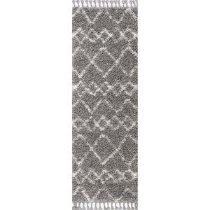 Mercer Shag Plush Tassel Moroccan Tribal Geometric Trellis Runner Rug