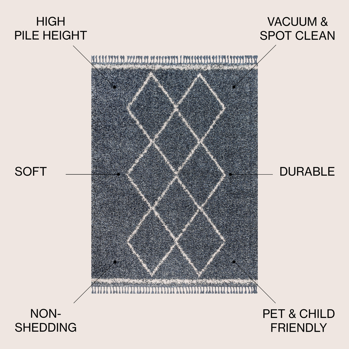 Mercer Shag Plush Tassel Moroccan Tribal Geometric Area Rug