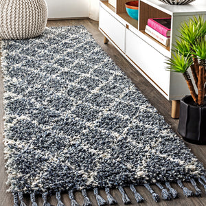 Mercer Shag Plush Tassel Moroccan Trellis Runner Rug