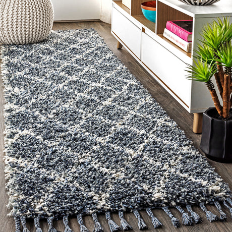 Mercer Shag Plush Tassel Moroccan Trellis Runner Rug
