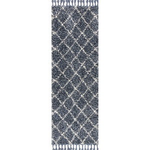 Mercer Shag Plush Tassel Moroccan Trellis Runner Rug
