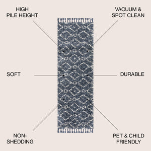 Mercer Shag Plush Tassel Moroccan Diamond Runner Rug