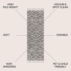 Mercer Shag Plush Tassel Moroccan Diamond Runner Rug
