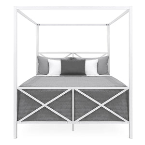 Queen size Modern Industrial Style White Metal Canopy Bed Frame