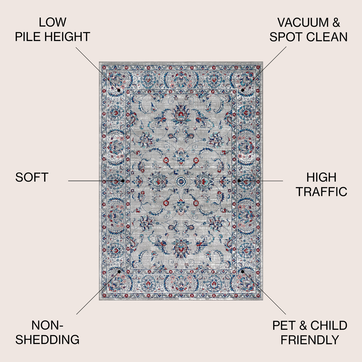 Gray Modern Persian Vintage  Area Rug