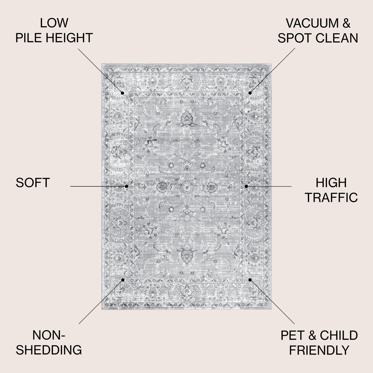 Gray Modern Persian Vintage  Area Rug