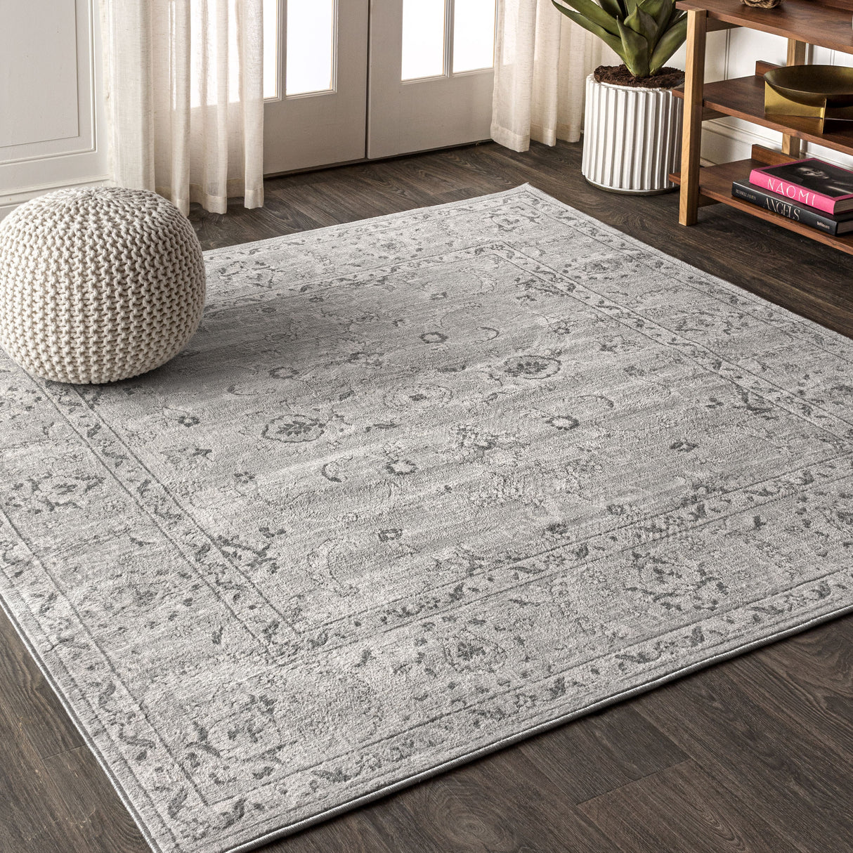 Gray Modern Persian Vintage Square Area Rug