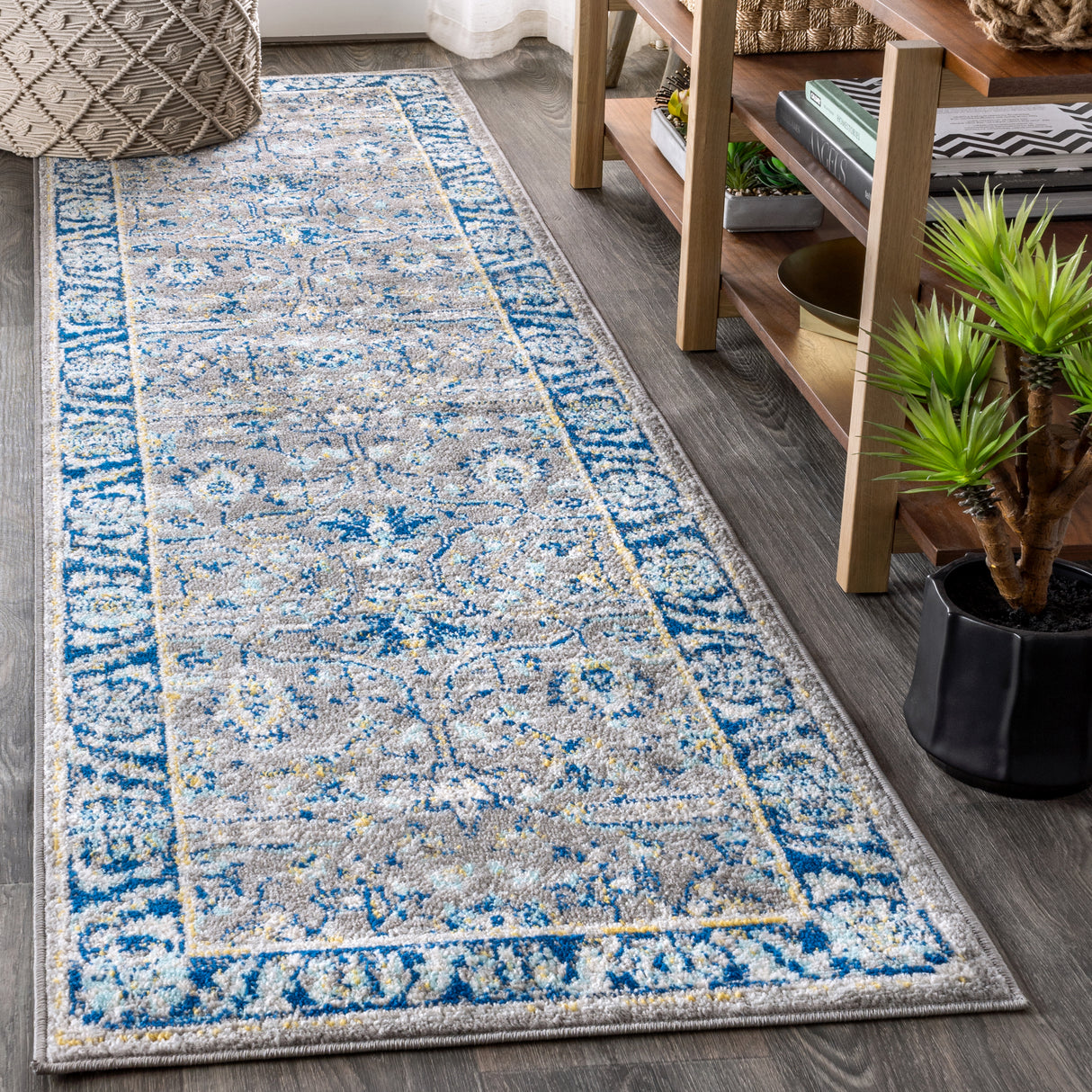 Gray-Modern-Persian-Boho-Floral-Runner-Rug-Runner-Rugs
