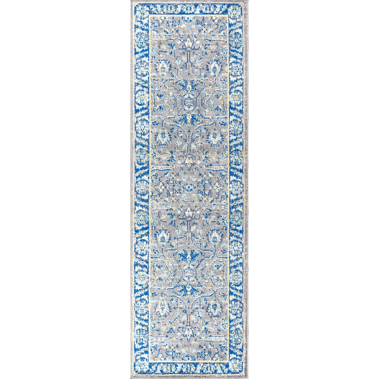 Gray Modern Persian Boho Floral Runner Rug