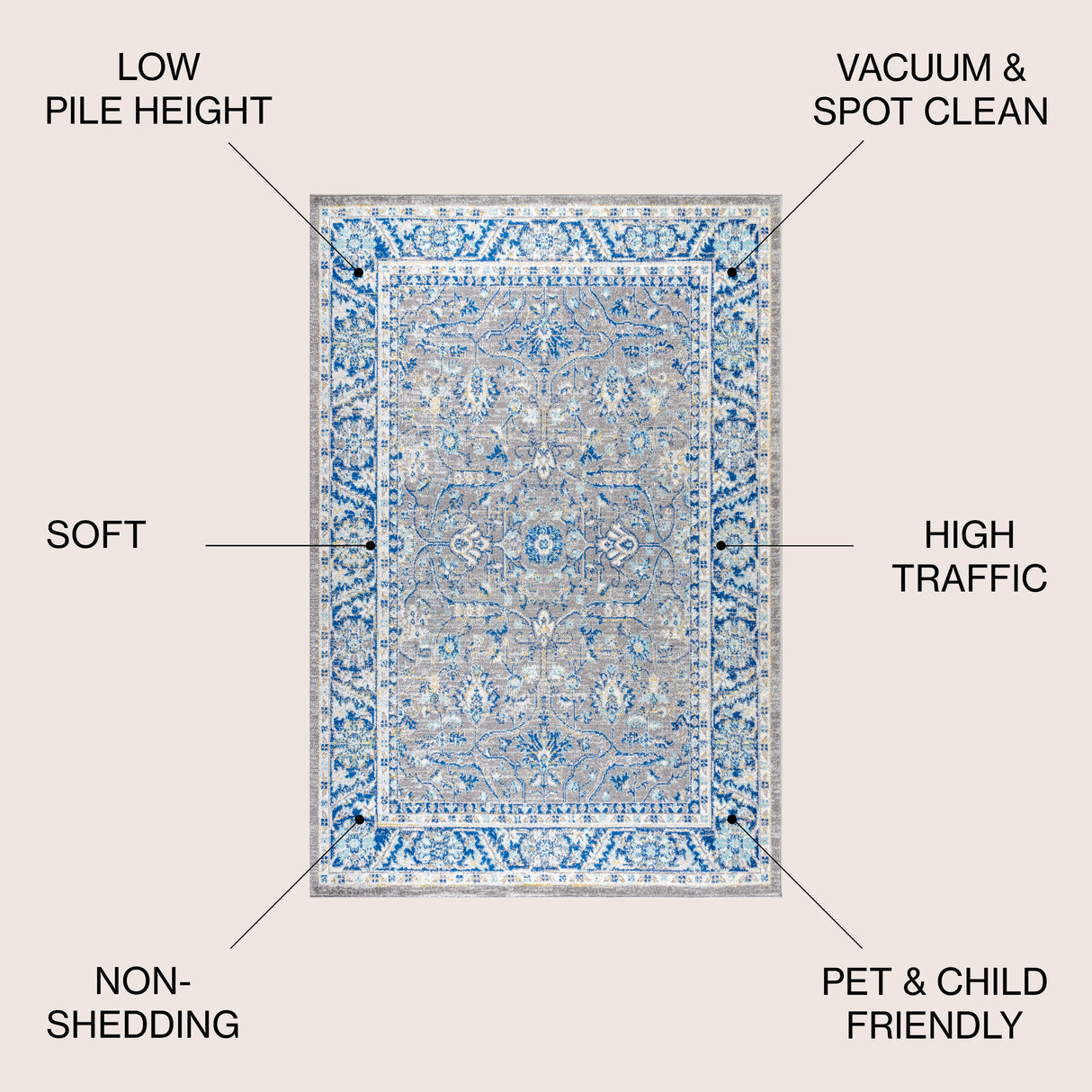 Gray Modern Persian Boho Floral Area Rug