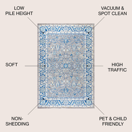 Gray Modern Persian Boho Floral Area Rug