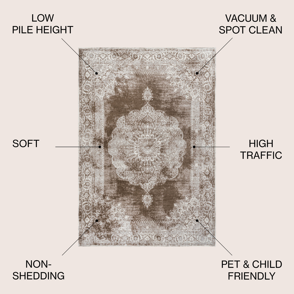 Rosalia Cottage Medallion Plush Area Rug