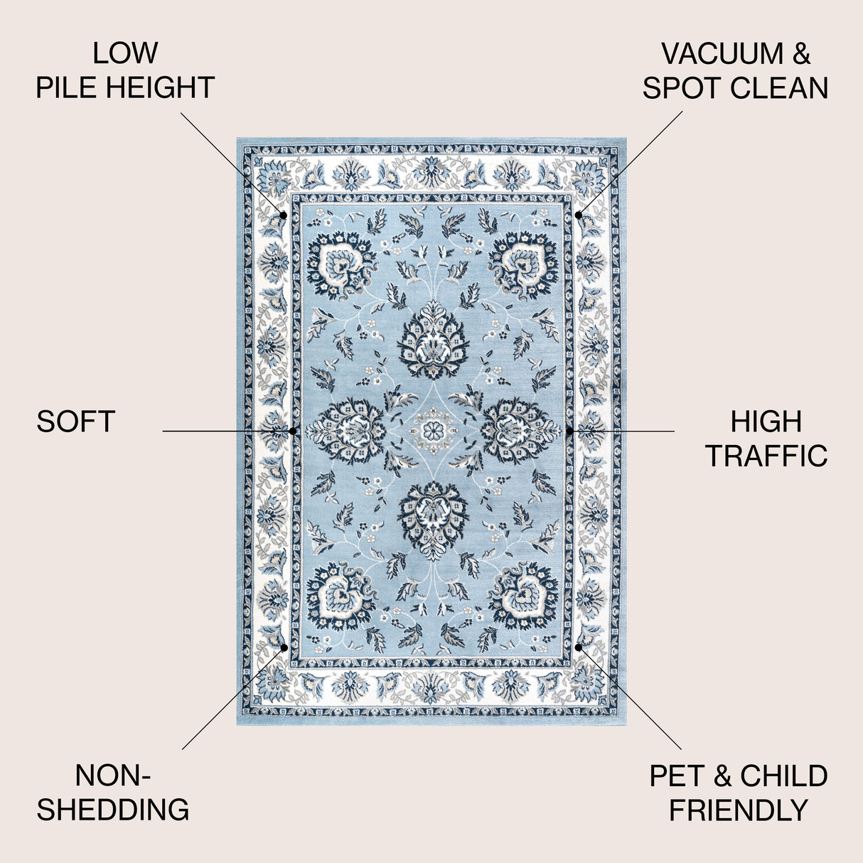 Cherie French Cottage Area Rug 4 Size/6 Colors Available