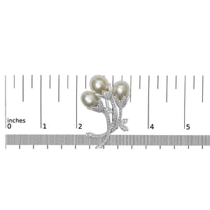 18K White Gold 2 1/5 Cttw Diamond and South Sea Pearl Floral Brooch Pin (G-H Color, VS1-VS2 Clarity)