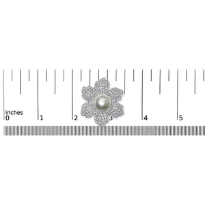 18K White Gold 2 3/4 Cttw Diamond and 12.5 MM Cultured Freshwater Pearl Floral Brooch Pin (G-H Color, VS1-VS2 Clarity)