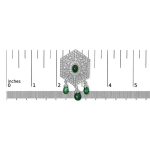 18K 2 3/4 Cttw Diamond and Emerald Dangle Art Deco Shield Brooch Pin Pendant (G-H Color, VS1-VS2 Clarity) CHAIN NOT INCLUDED