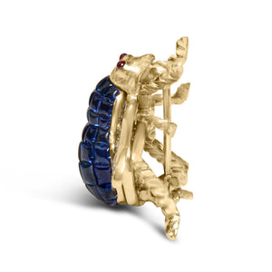 18K Yellow Gold 3/8 Cttw Diamond and 5 4/5 Cttw Blue Sapphire Bumblebee Brooch Pin (F-G Color, VS2-SI1 Clarity)